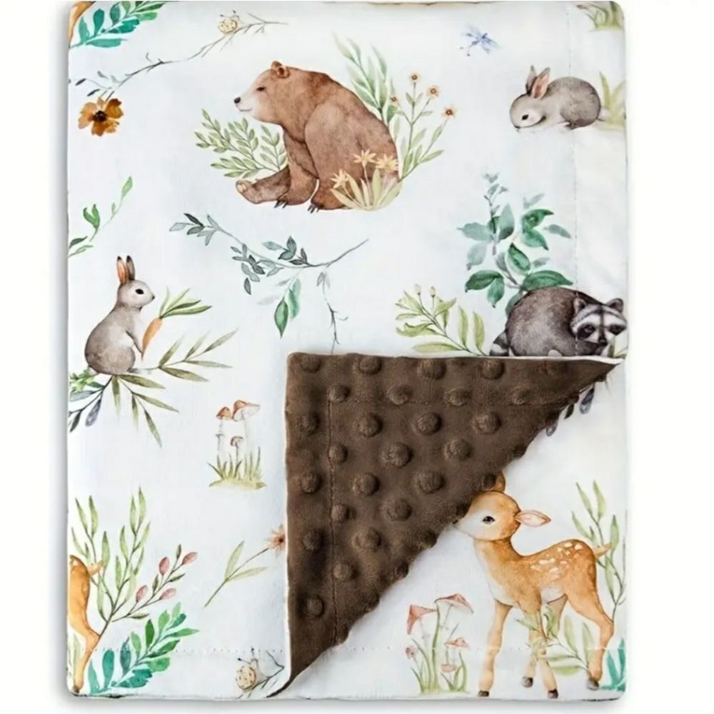 Soft Plush Minky Fleece Baby Toddler Blanket with Baby Animal Print 40" x 30"